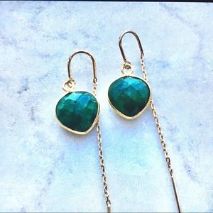 Emerald genuine gemstone charms on gold filled threader earrings